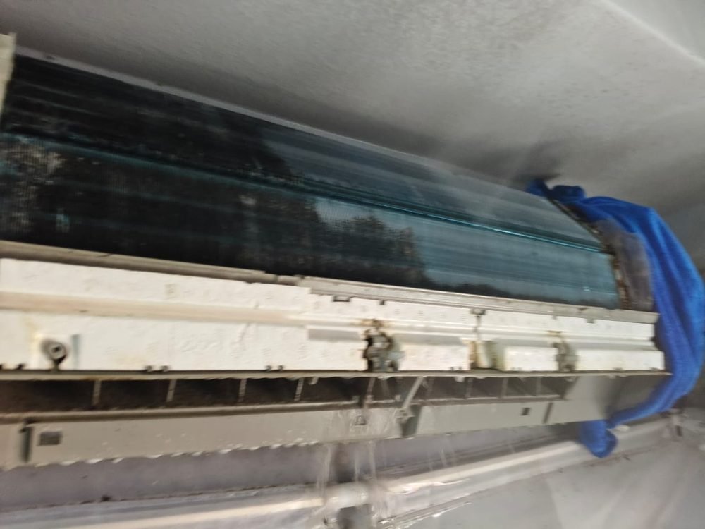 Real aircond coil before a chemical wash, from one of our jobs